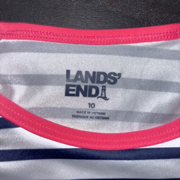 Lands End Girls Size 10 Pink Navy White Long Sleeve Rash Guard Swim Shirt - Picture 3 of 7
